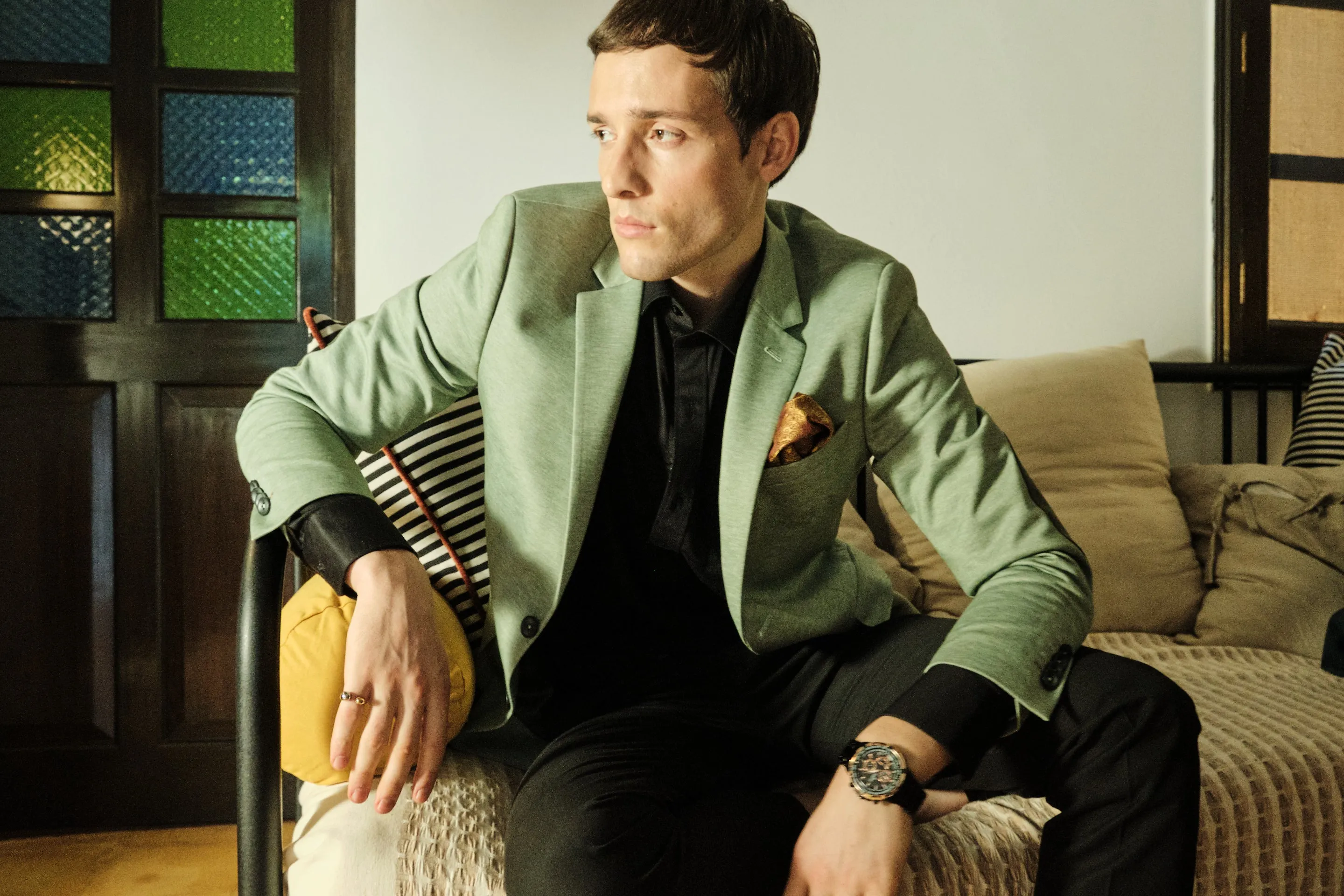 Light Green Knit Uncrushable Solid Notch Collar Jacket