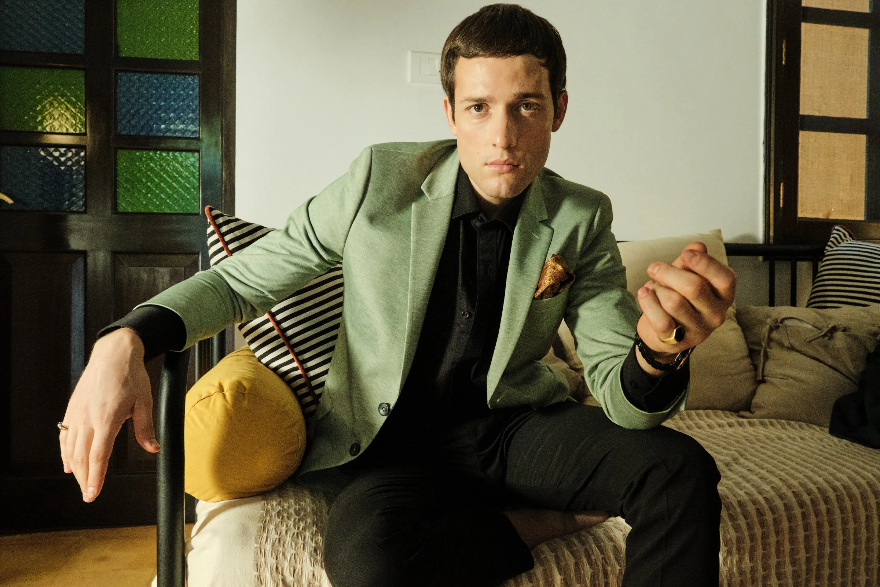 Light Green Knit Uncrushable Solid Notch Collar Jacket