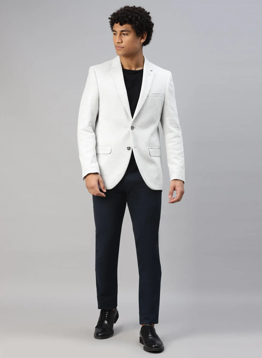 Light Grey Knit Notch Collar Jacket