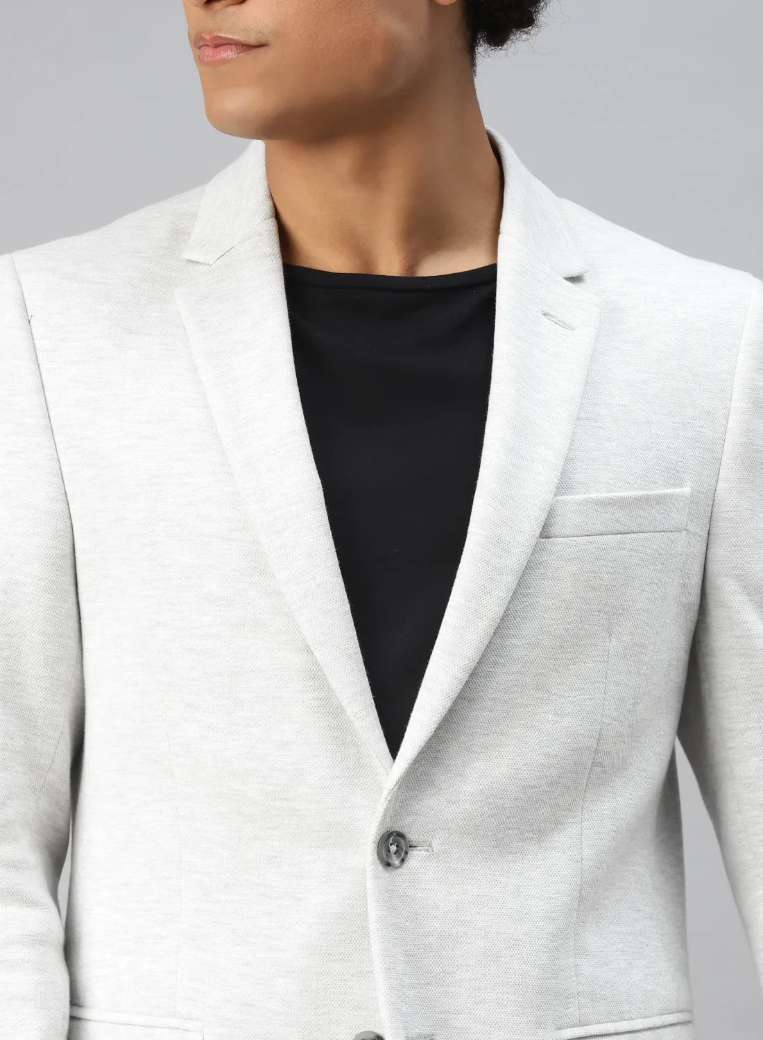Light Grey Knit Notch Collar Jacket