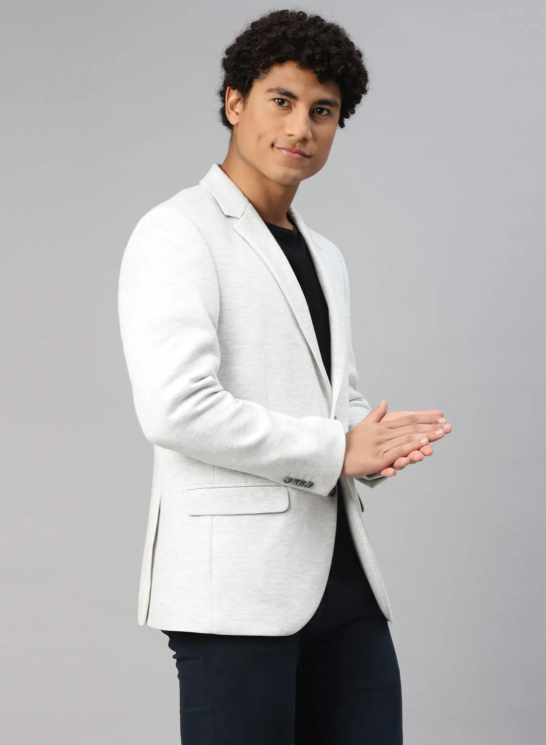 Light Grey Knit Notch Collar Jacket