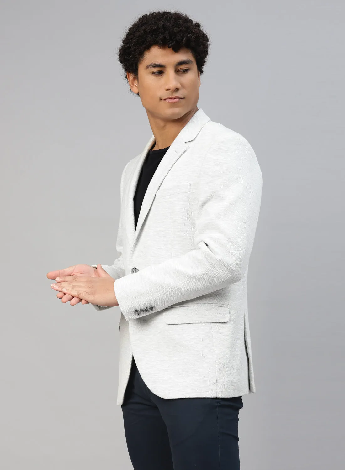 Light Grey Knit Notch Collar Jacket