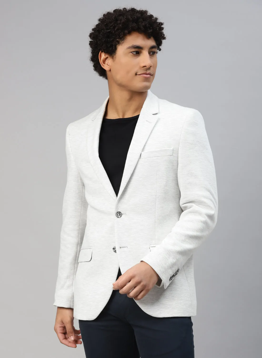 Light Grey Knit Notch Collar Jacket