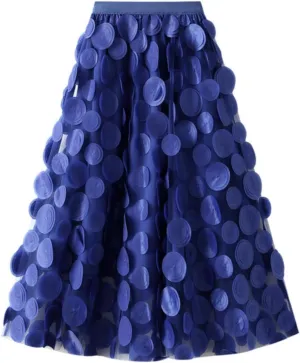 Long Tulle Skirts for Women Fairy Elastic High Waist Pleated A-Line Flared Midi Skirts Evening Tutu Skirt