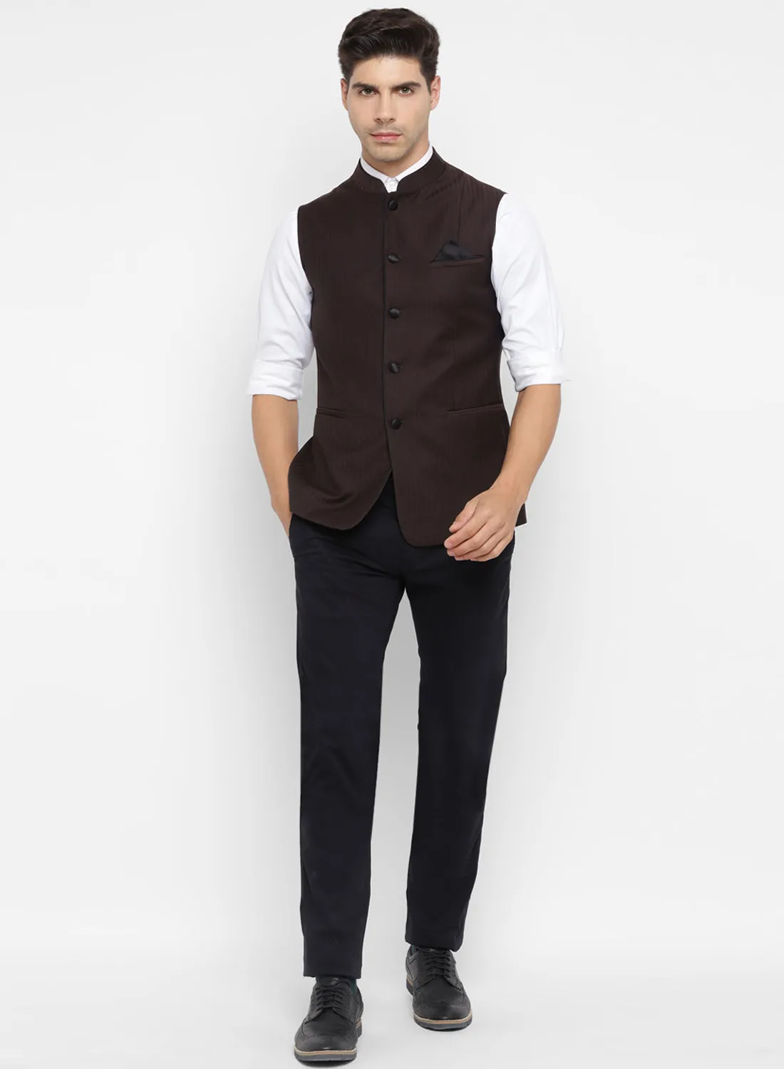 Maroon Textured Evening wear Nehru Jacket