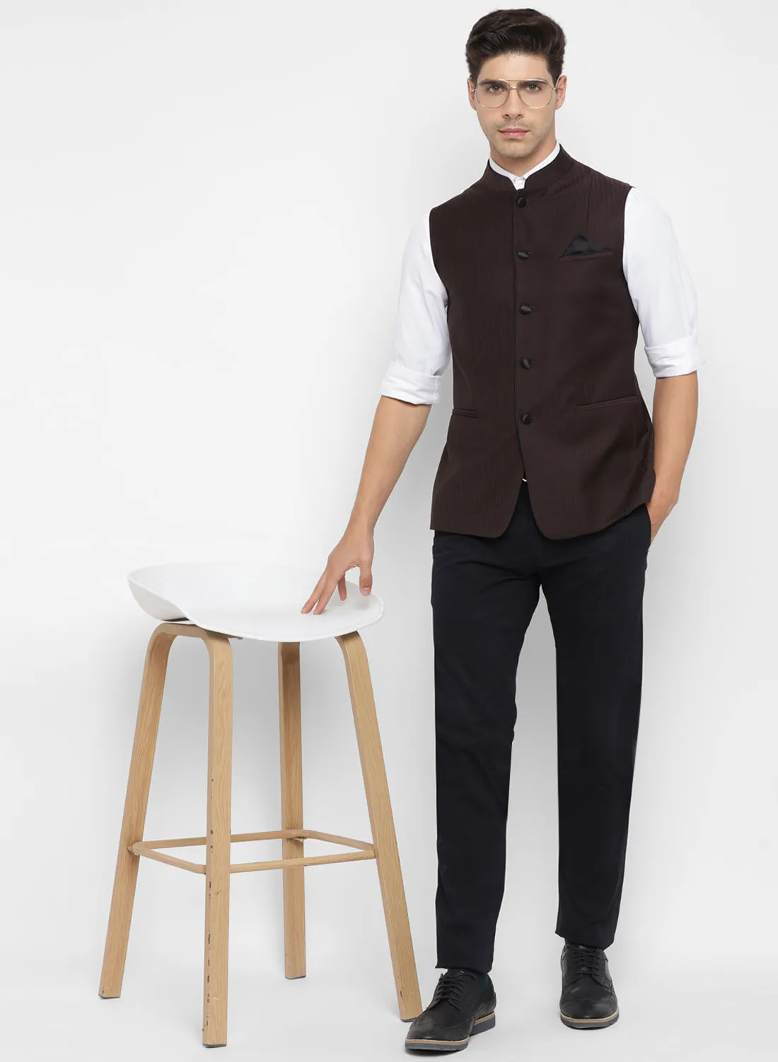 Maroon Textured Evening wear Nehru Jacket