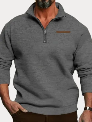 Men's  Long Sleeve Lapel Quarter Zip Sweater Shirt
