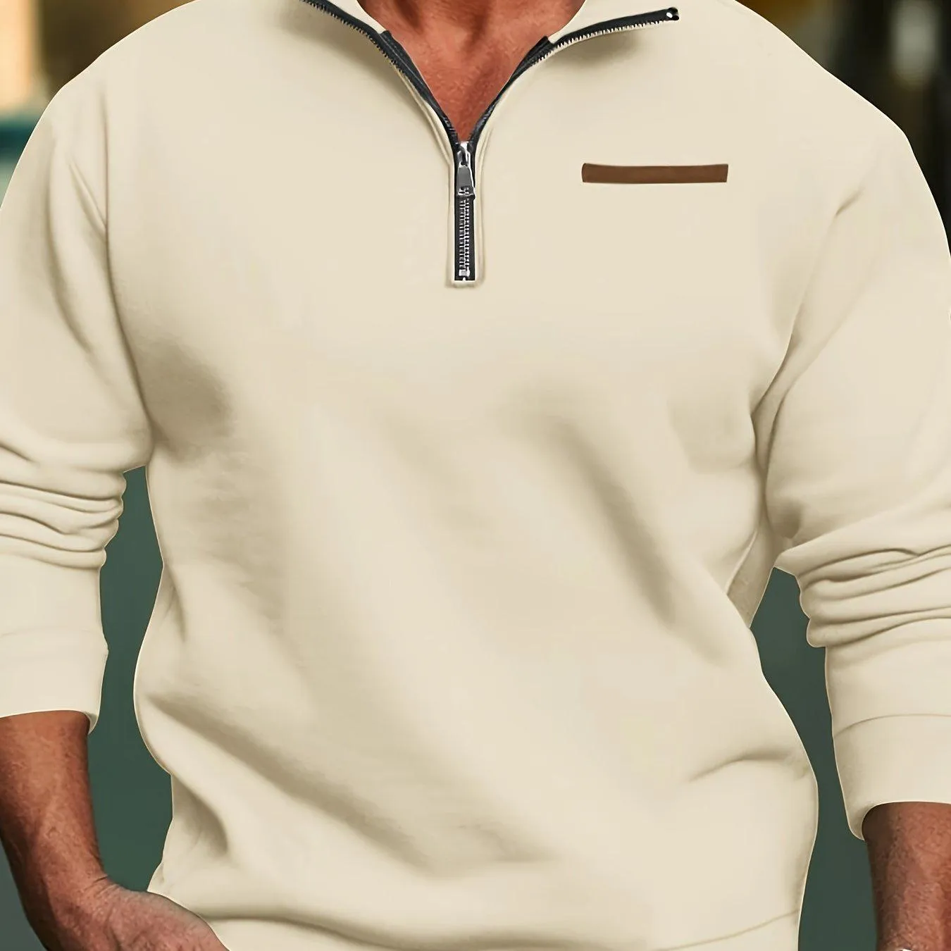 Men's  Long Sleeve Lapel Quarter Zip Sweater Shirt