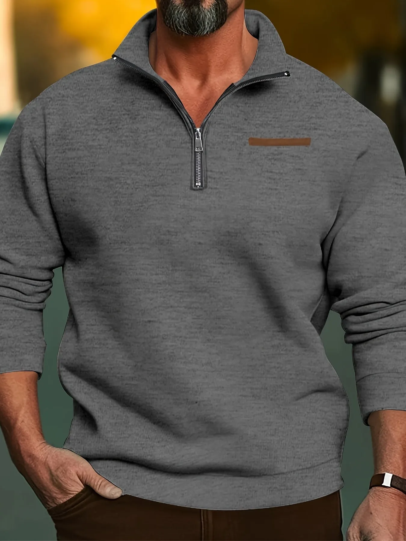 Men's  Long Sleeve Lapel Quarter Zip Sweater Shirt