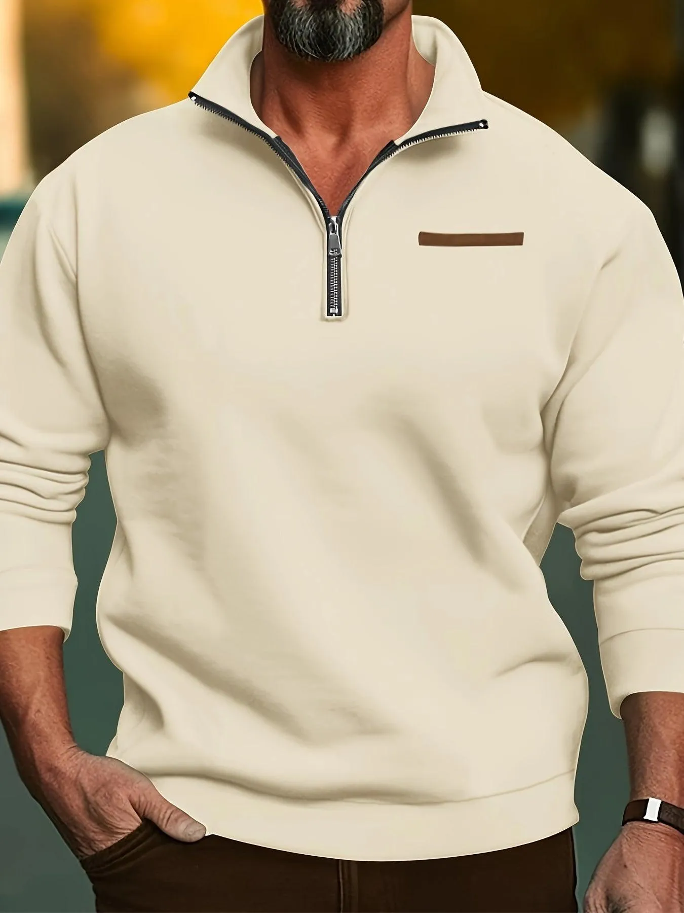 Men's  Long Sleeve Lapel Quarter Zip Sweater Shirt