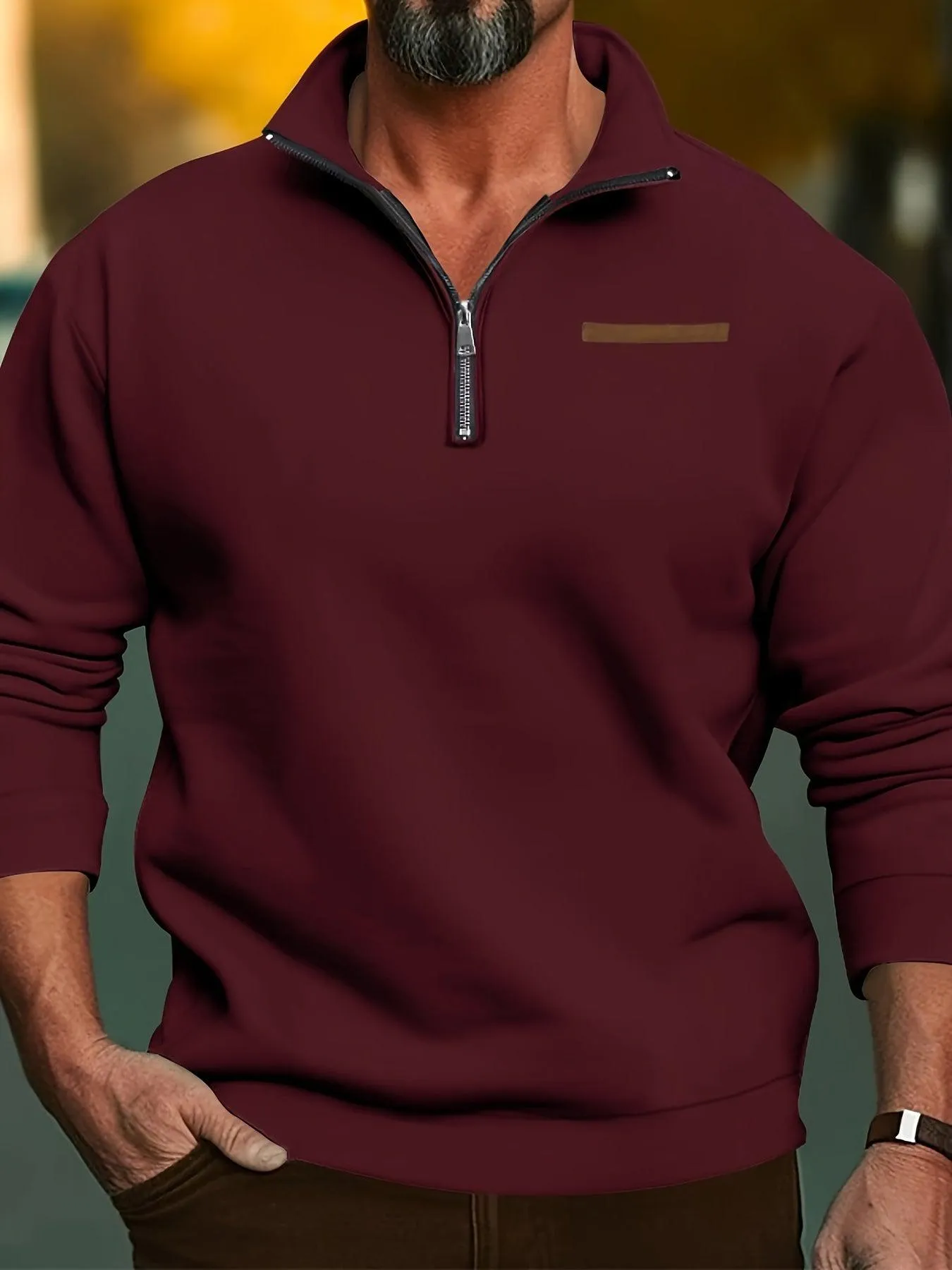 Men's  Long Sleeve Lapel Quarter Zip Sweater Shirt