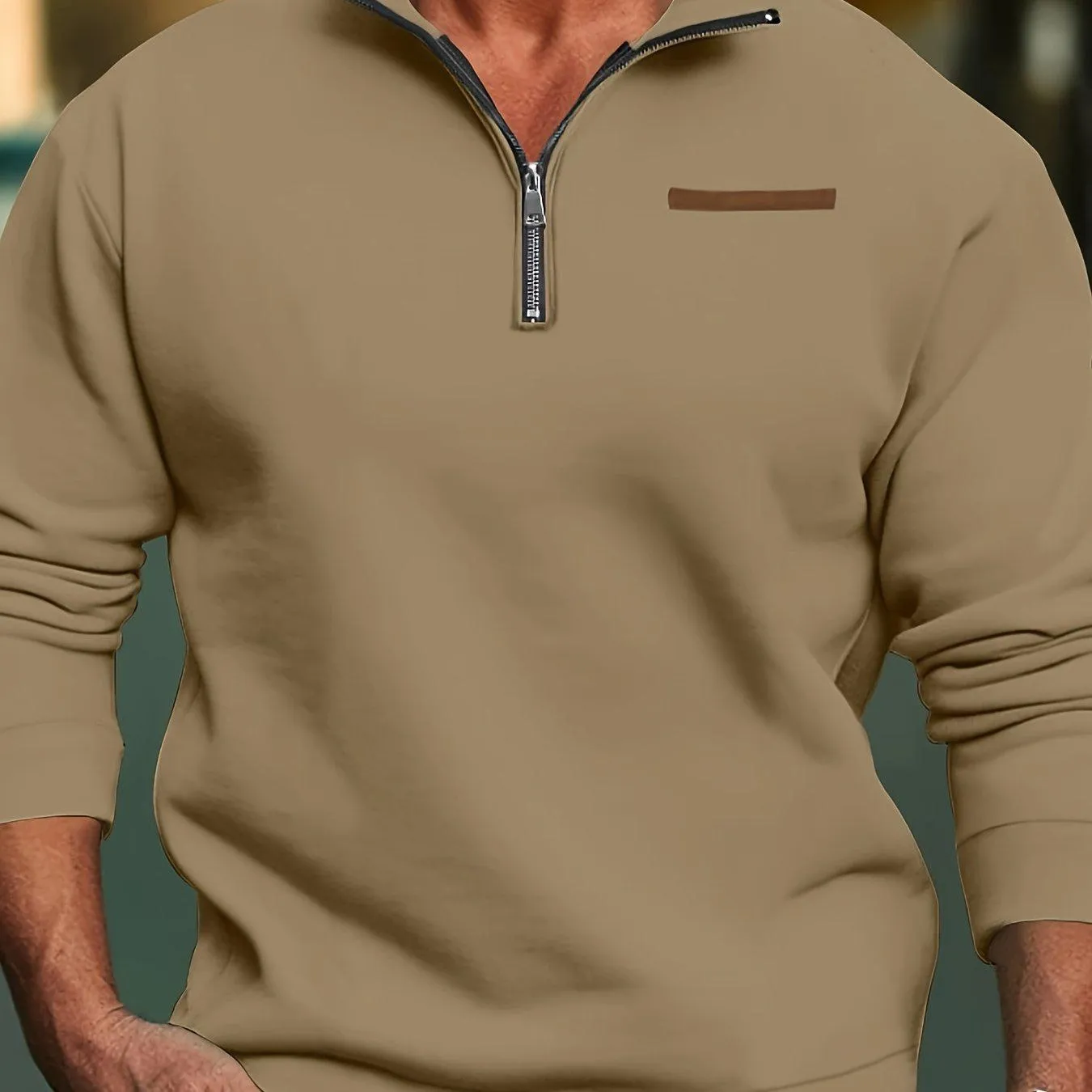 Men's  Long Sleeve Lapel Quarter Zip Sweater Shirt