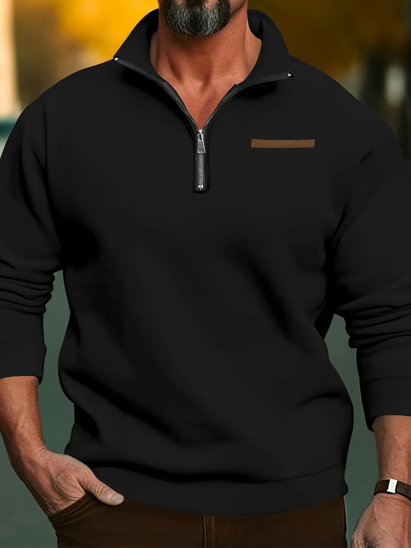 Men's  Long Sleeve Lapel Quarter Zip Sweater Shirt