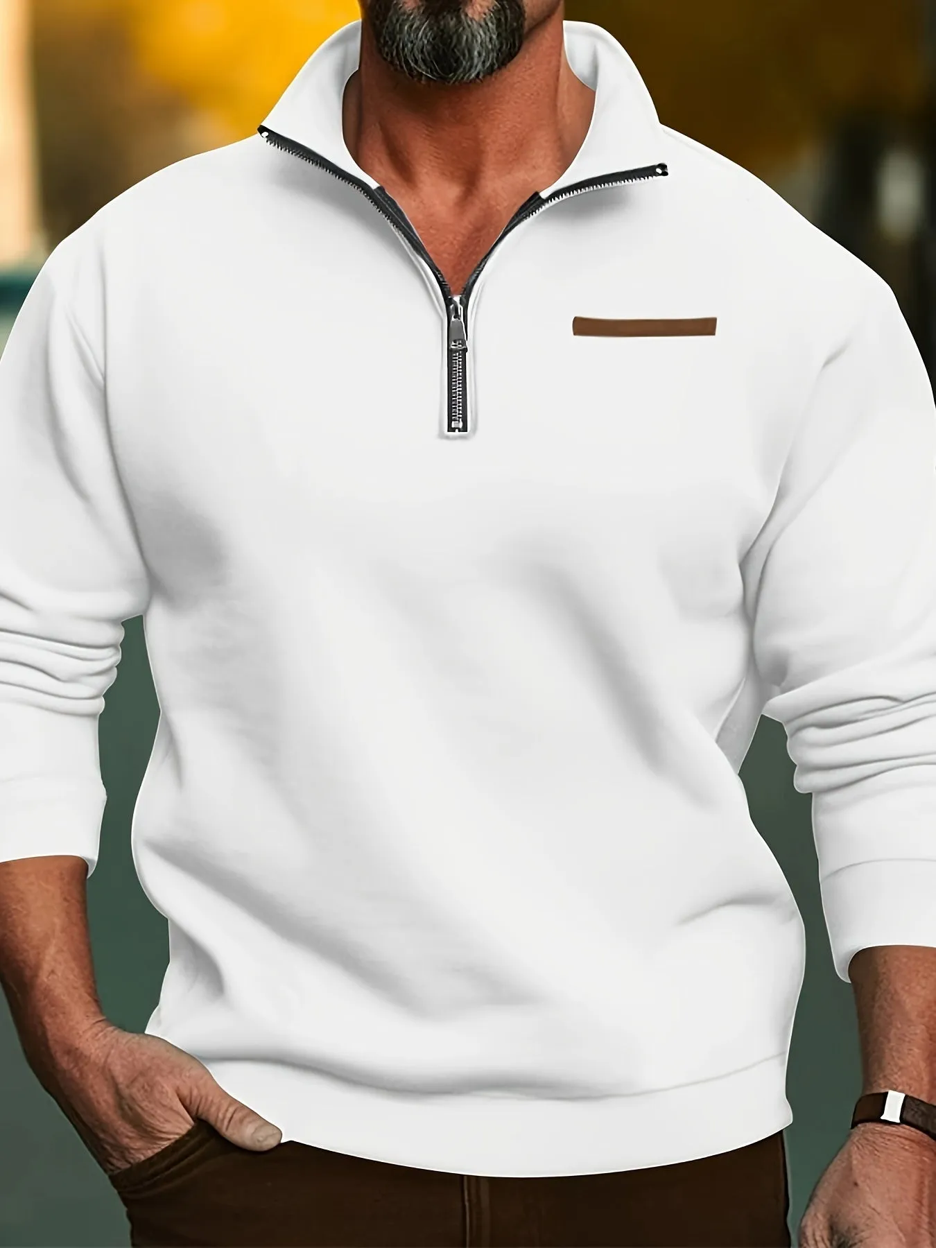 Men's  Long Sleeve Lapel Quarter Zip Sweater Shirt