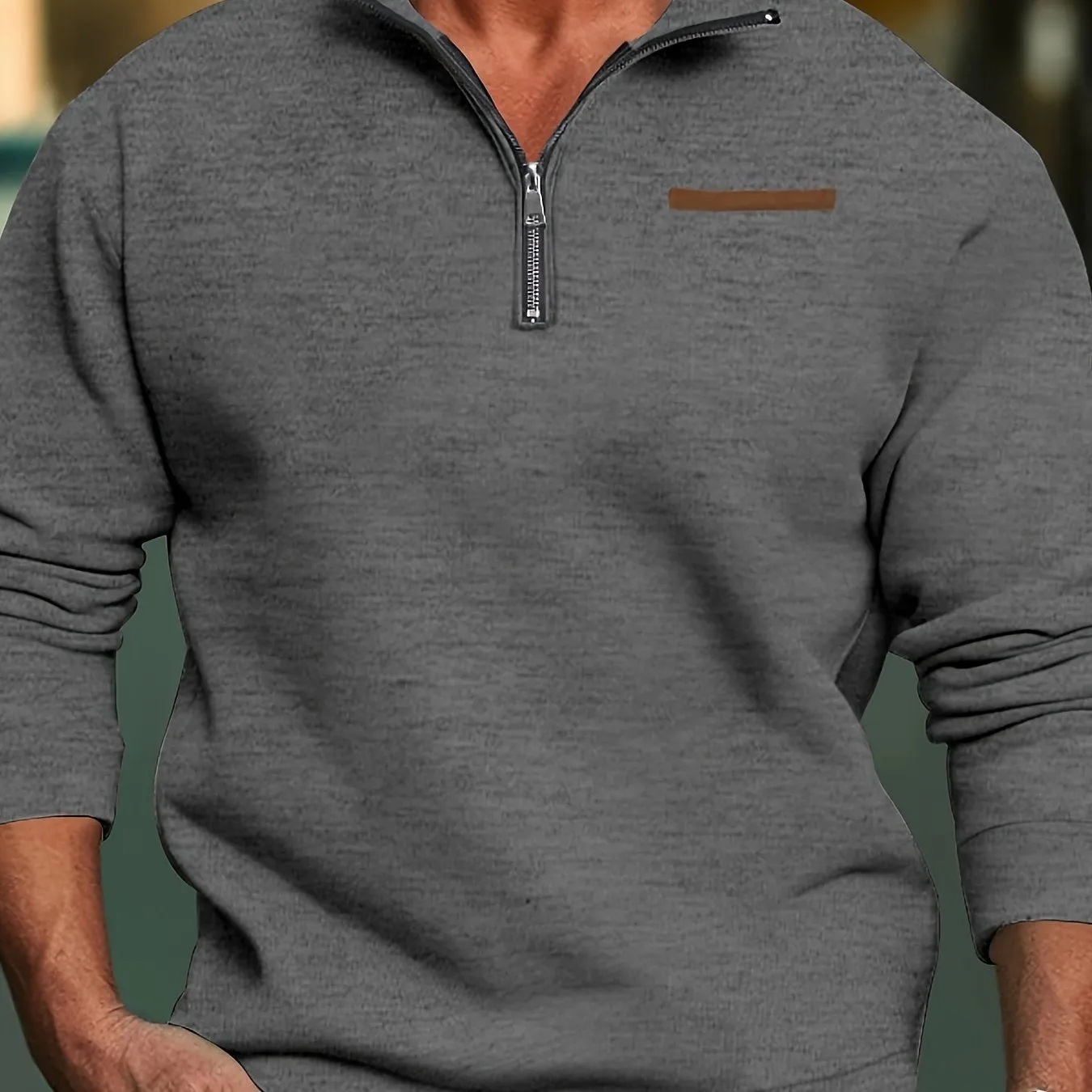 Men's  Long Sleeve Lapel Quarter Zip Sweater Shirt