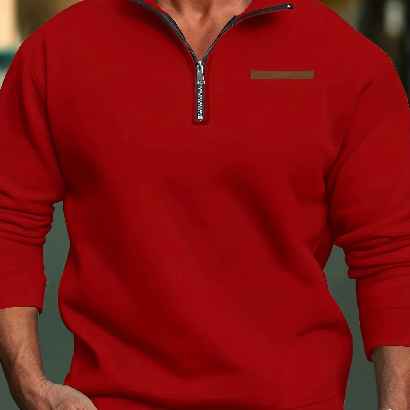 Men's  Long Sleeve Lapel Quarter Zip Sweater Shirt