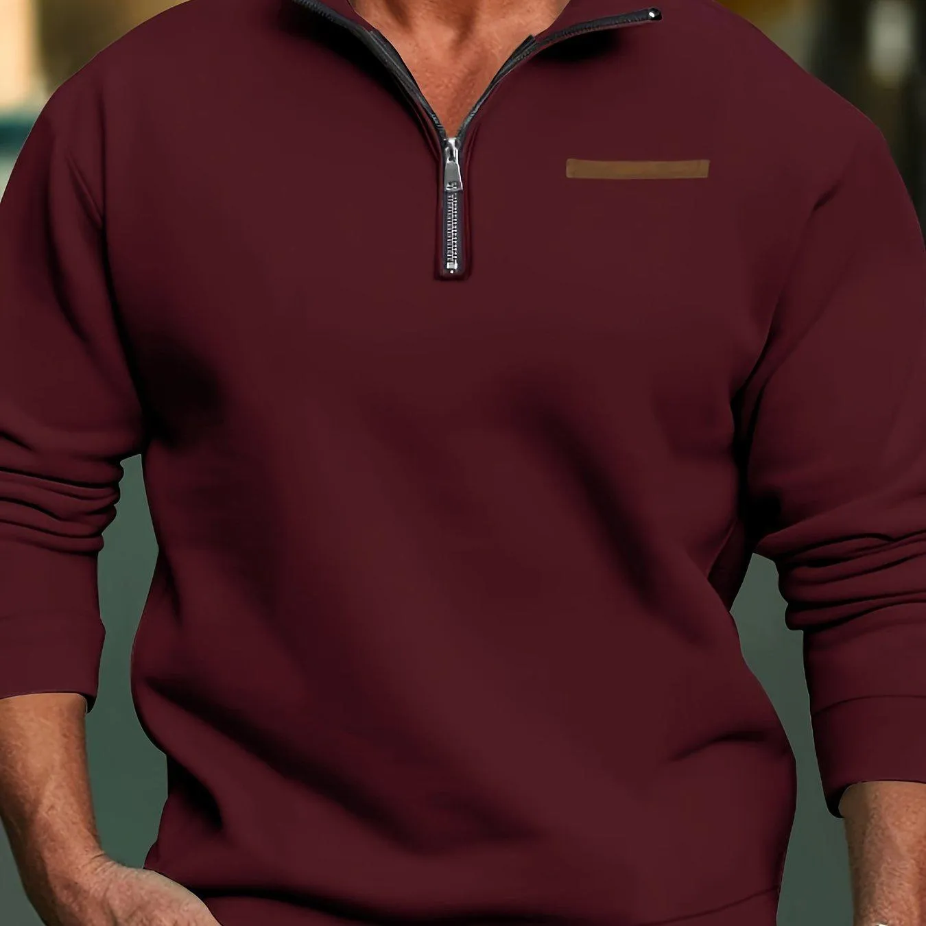 Men's  Long Sleeve Lapel Quarter Zip Sweater Shirt