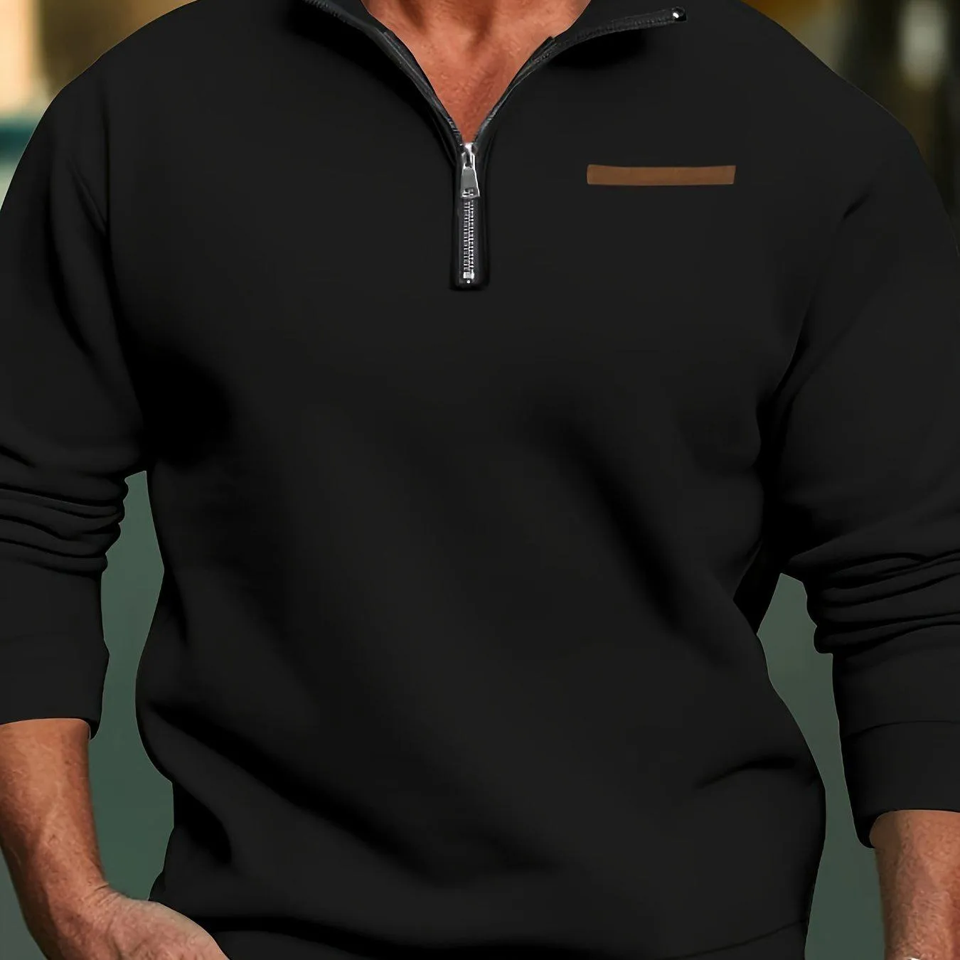 Men's  Long Sleeve Lapel Quarter Zip Sweater Shirt