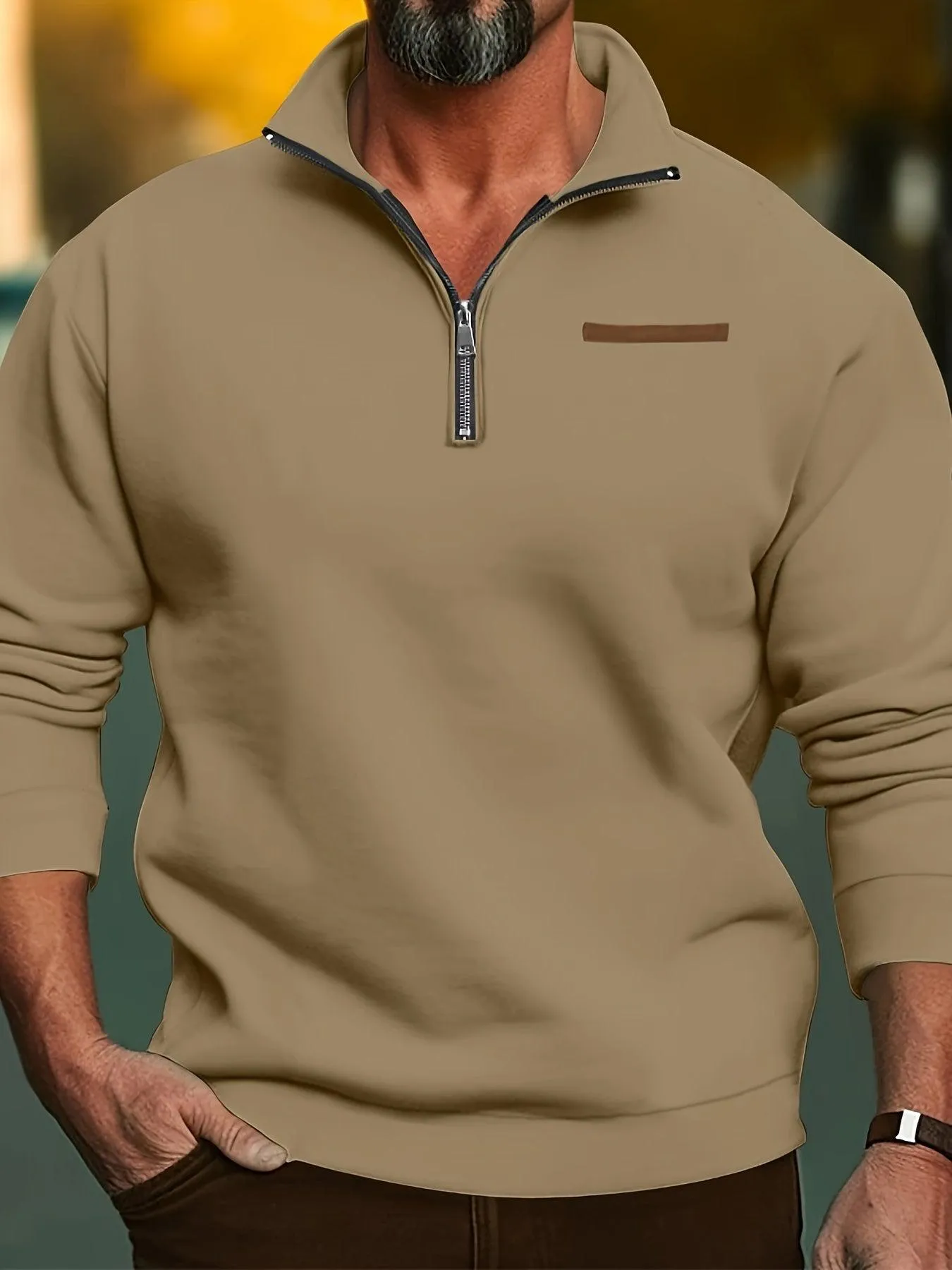 Men's  Long Sleeve Lapel Quarter Zip Sweater Shirt