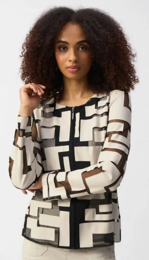 Mesh & Leatherette Fitted Jacket