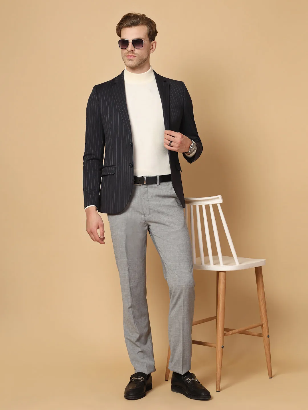 Navy Blue Uncrushable Stripe Jacket