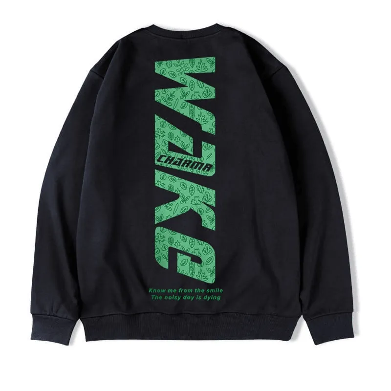 Oversized Crew Neck Wake Print Sweatshirt