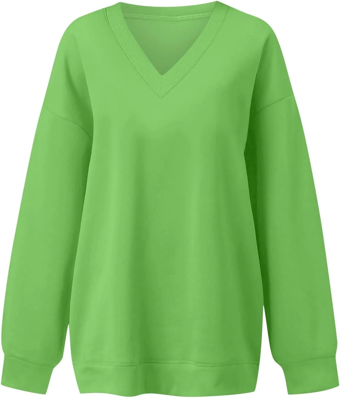 Oversized V Neck Sweatshirt Women Casual Fleece Pullover Sweaters Preppy Cute Teen Long Sleeve Sweat Shirts Y2k Tops