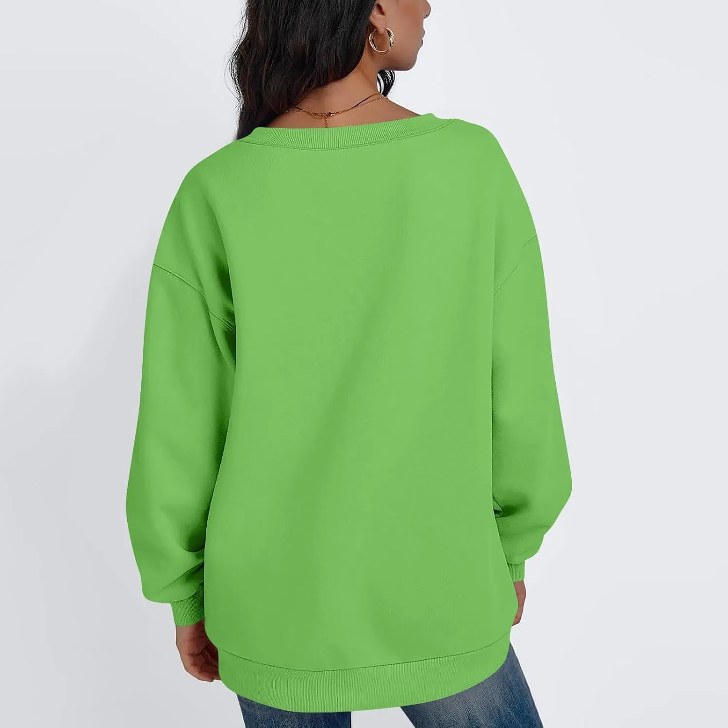 Oversized V Neck Sweatshirt Women Casual Fleece Pullover Sweaters Preppy Cute Teen Long Sleeve Sweat Shirts Y2k Tops