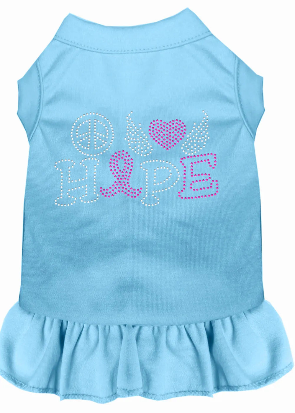 Peace Love Hope Breast Cancer Rhinestone Pet Dress Baby Blue Xxxl