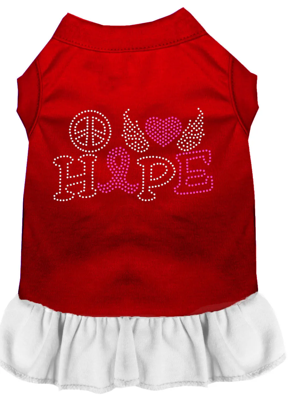 Peace Love Hope Breast Cancer Rhinestone Pet Dress Red With White Sm