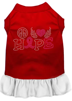 Peace Love Hope Breast Cancer Rhinestone Pet Dress Red With White Sm