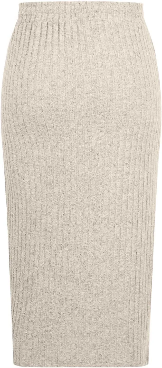 Pencil Skirts for Women Casual Solid Color Knit Ribbed High Waist Lace Up Bodycon Midi Skirts