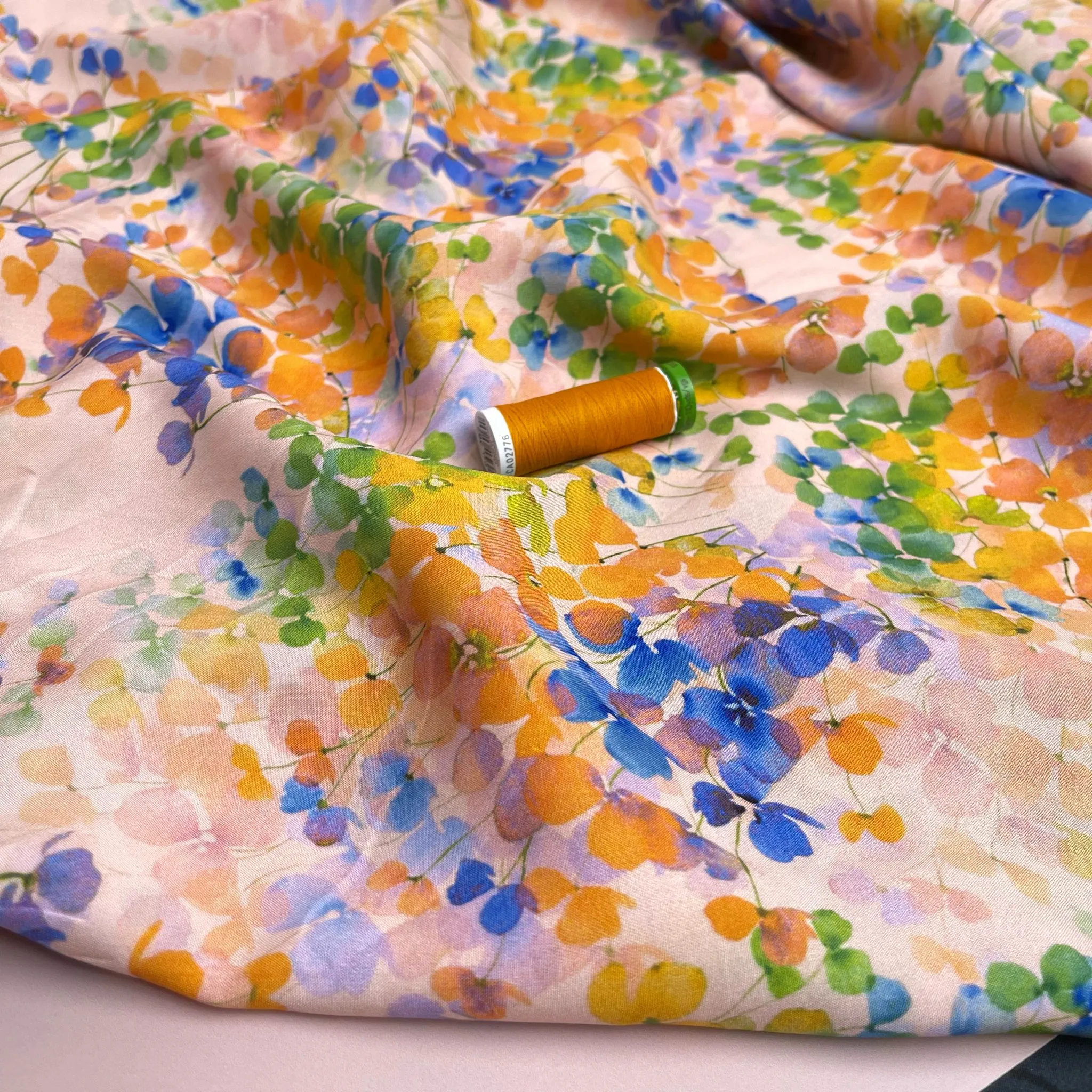 REMNANT 0.93 Metre - Watercolour Spring Blossoms Viscose Fabric