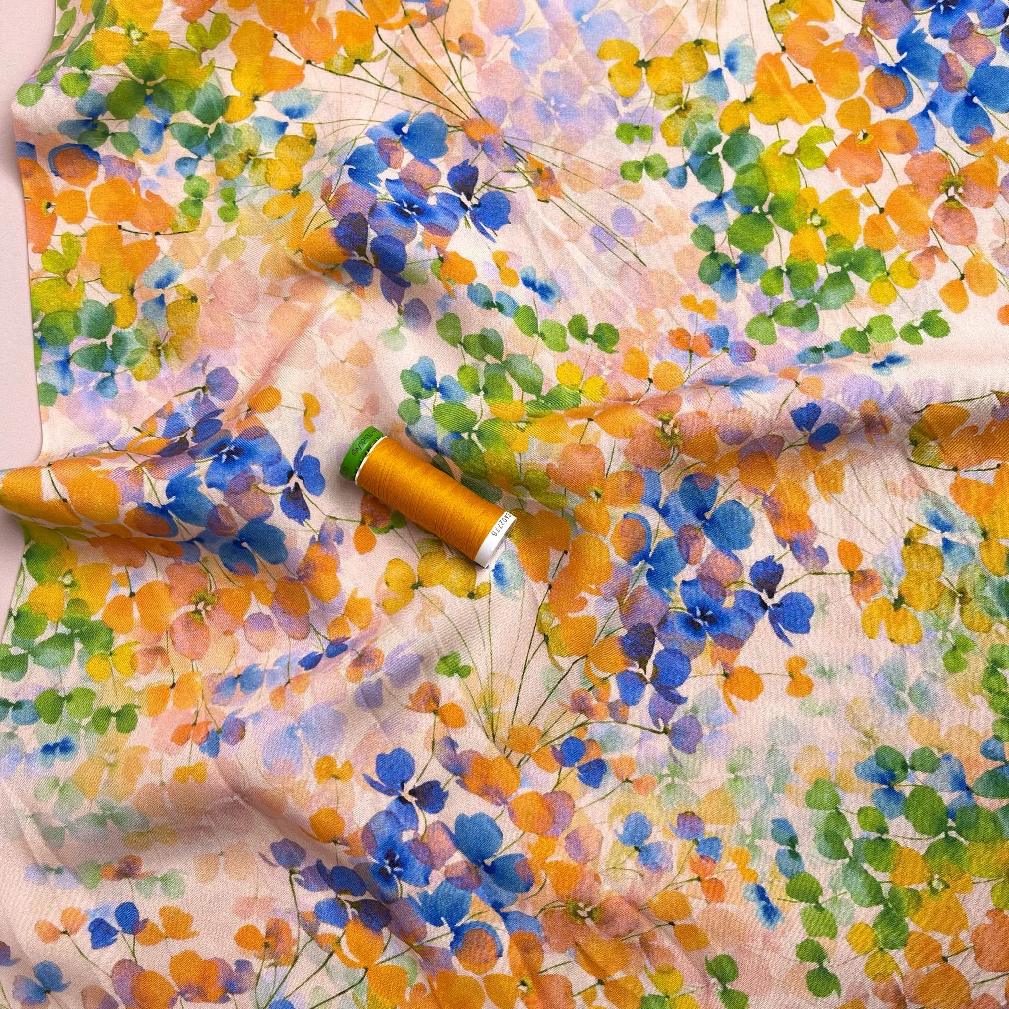 REMNANT 0.93 Metre - Watercolour Spring Blossoms Viscose Fabric
