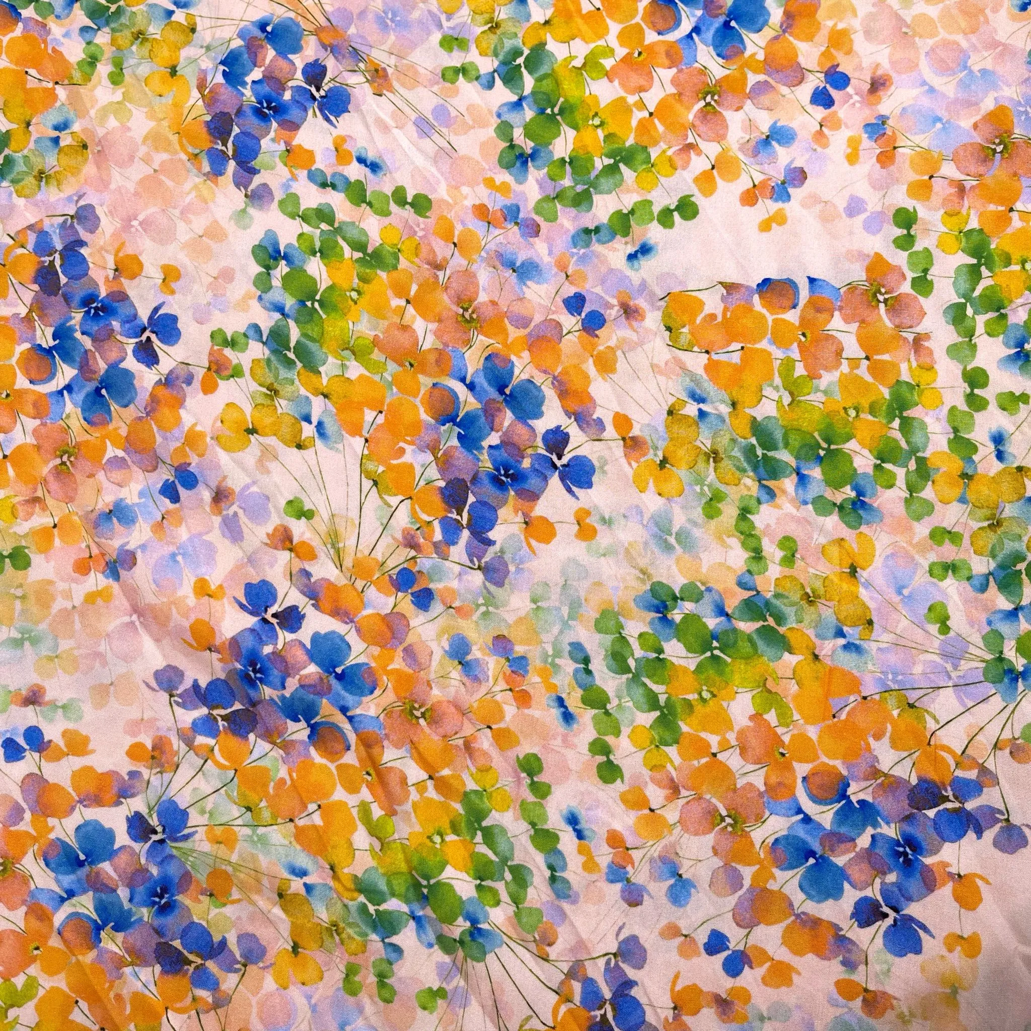 REMNANT 0.93 Metre - Watercolour Spring Blossoms Viscose Fabric