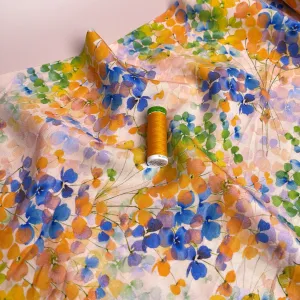 REMNANT 0.93 Metre - Watercolour Spring Blossoms Viscose Fabric