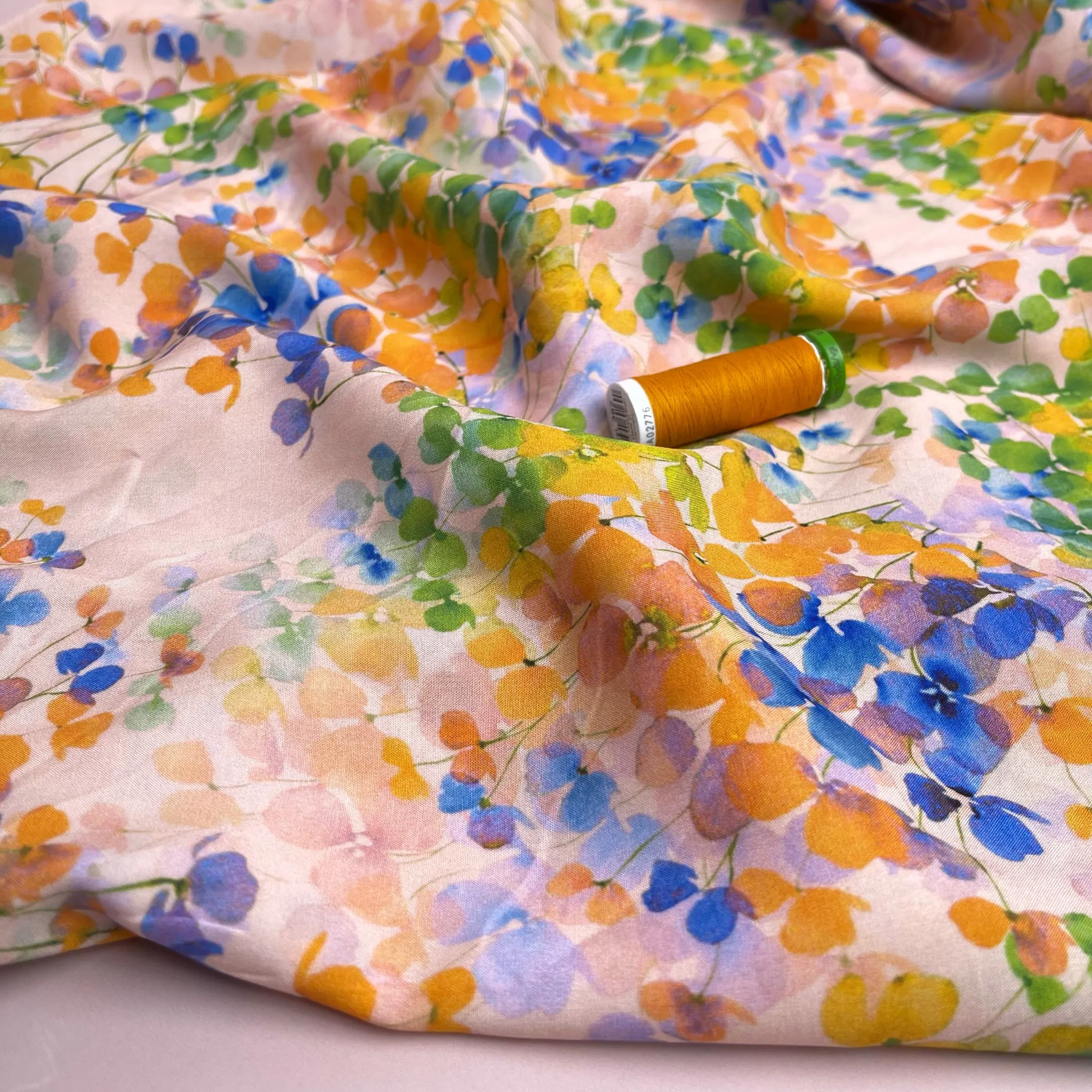 REMNANT 0.93 Metre - Watercolour Spring Blossoms Viscose Fabric