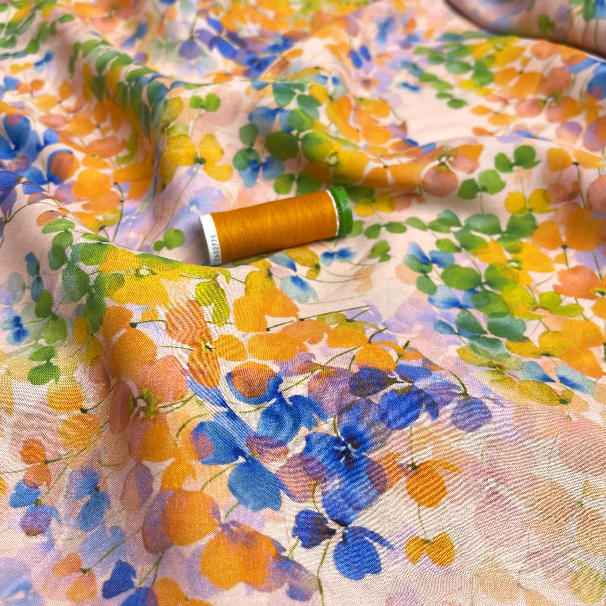 REMNANT 0.93 Metre - Watercolour Spring Blossoms Viscose Fabric