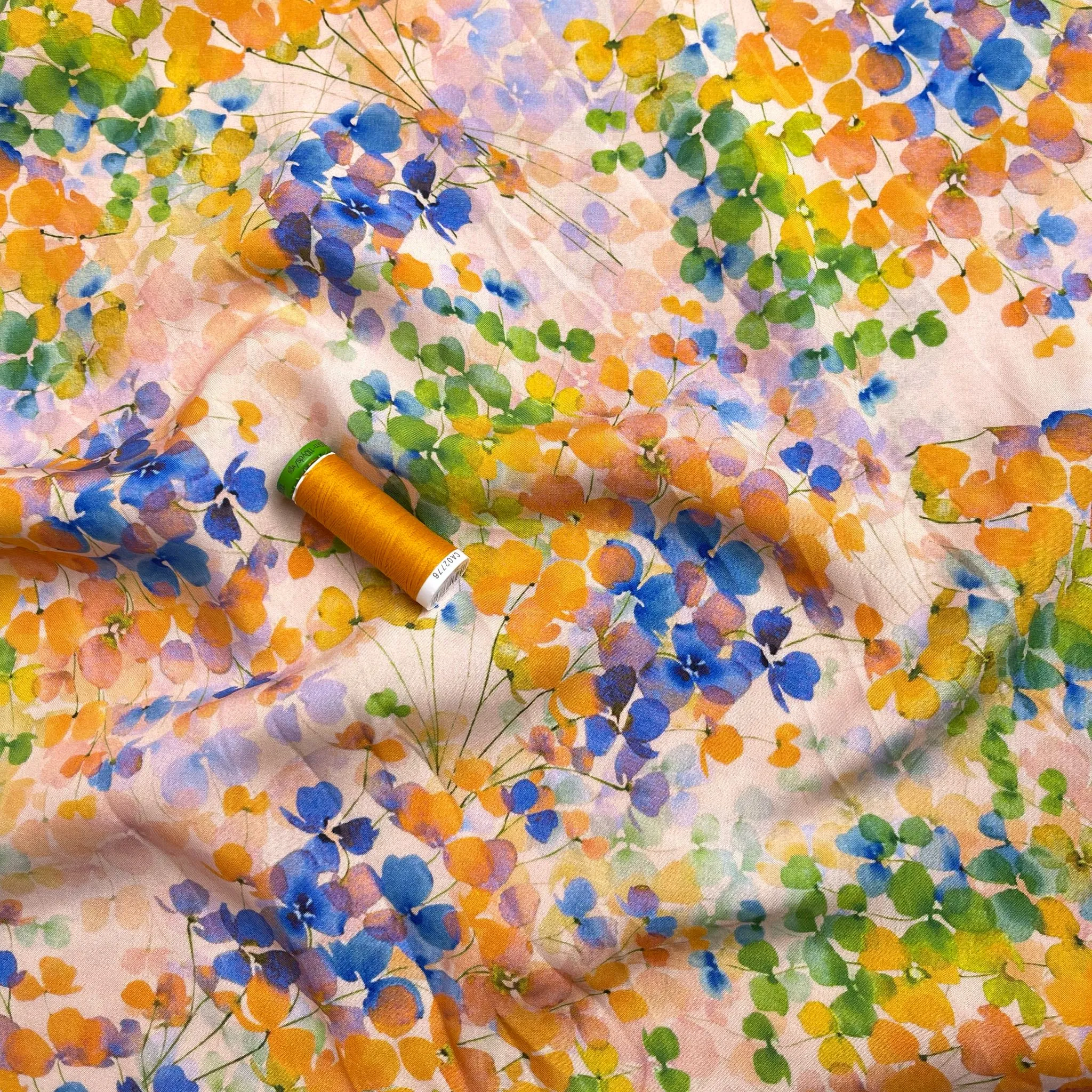 REMNANT 0.93 Metre - Watercolour Spring Blossoms Viscose Fabric