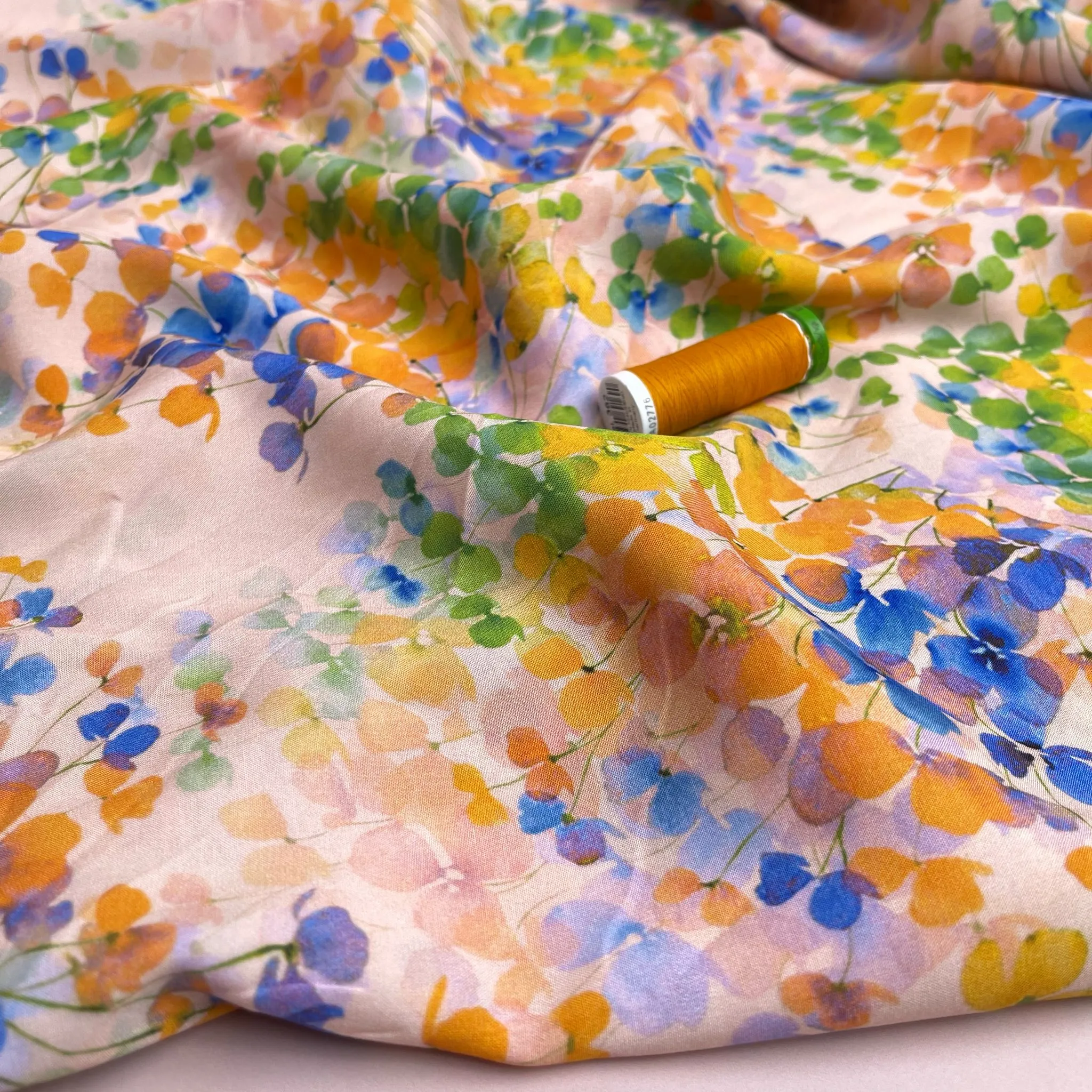 REMNANT 0.93 Metre - Watercolour Spring Blossoms Viscose Fabric