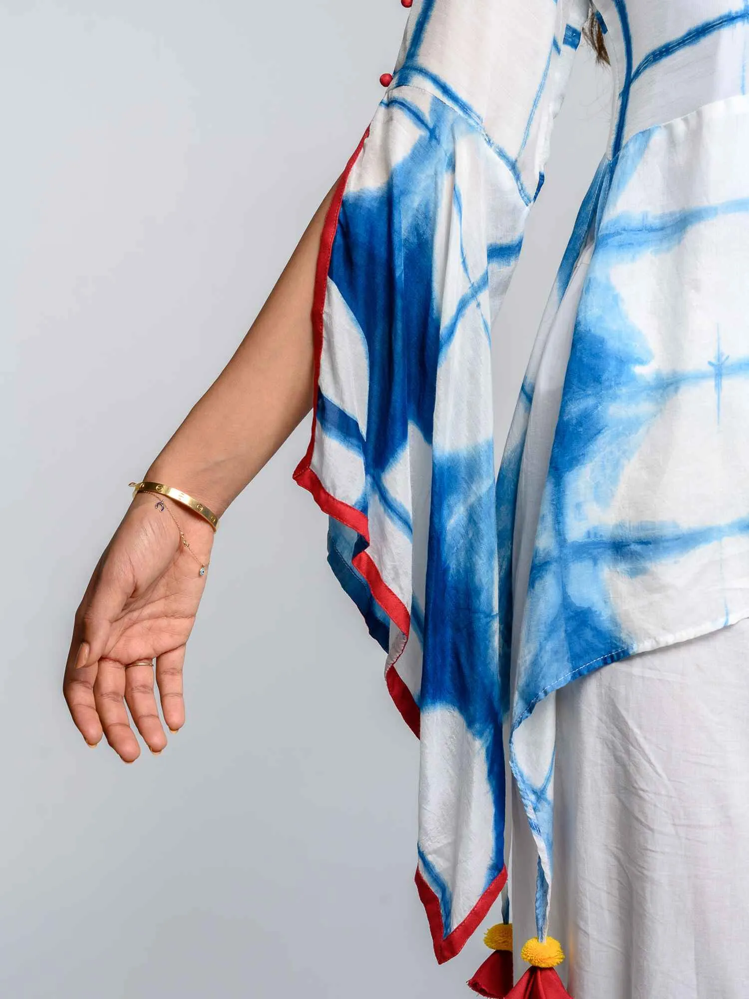 'Ria' Hand-dyed Shibori Vegan Silk Top with Butterly Sleeves