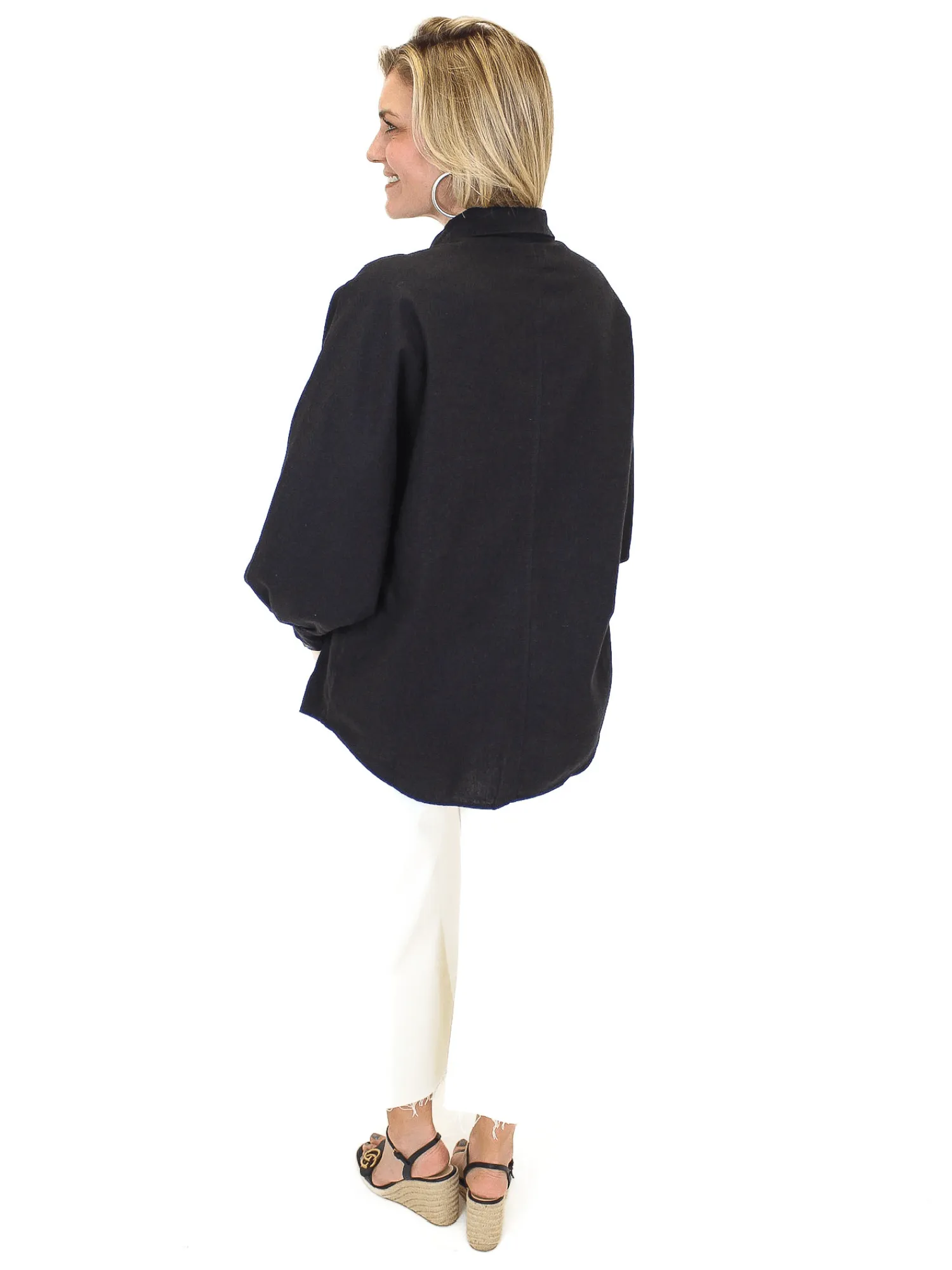 Risen Balloon Sleeve Linen Shirt - Black