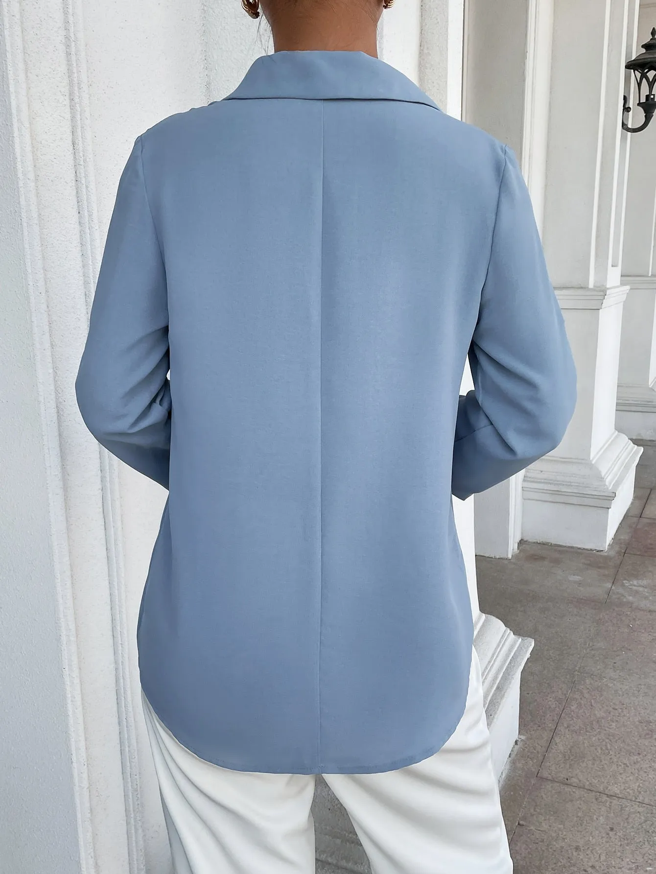 Roll-up Sleeve Solid Blouse