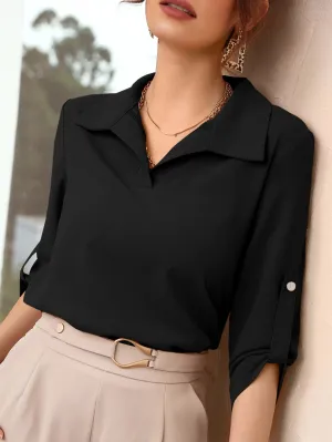 Roll-up Sleeve Solid Blouse