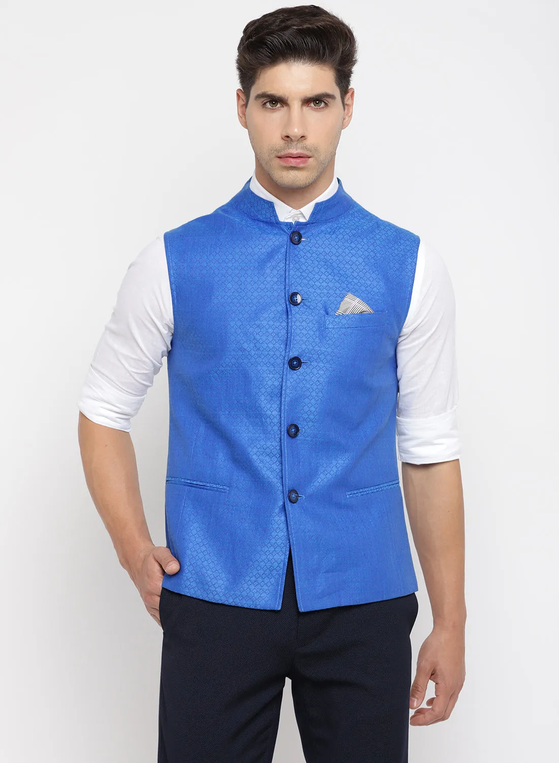 Royal Blue Linen Structured Nehru Jacket