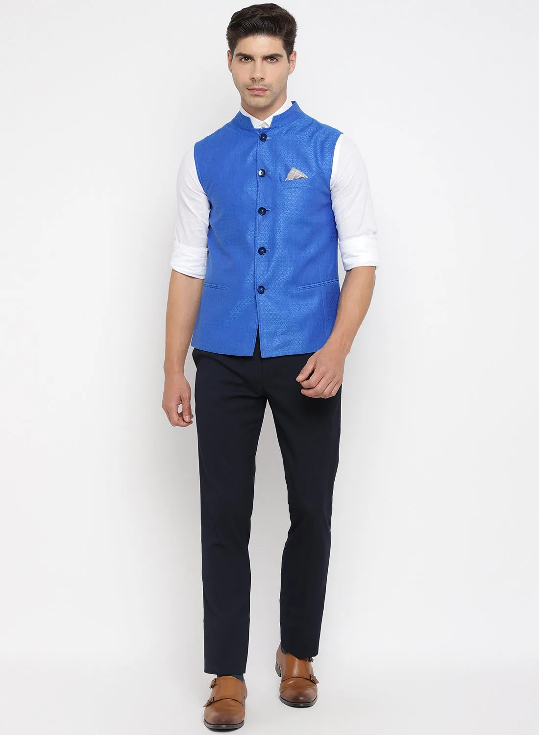 Royal Blue Linen Structured Nehru Jacket