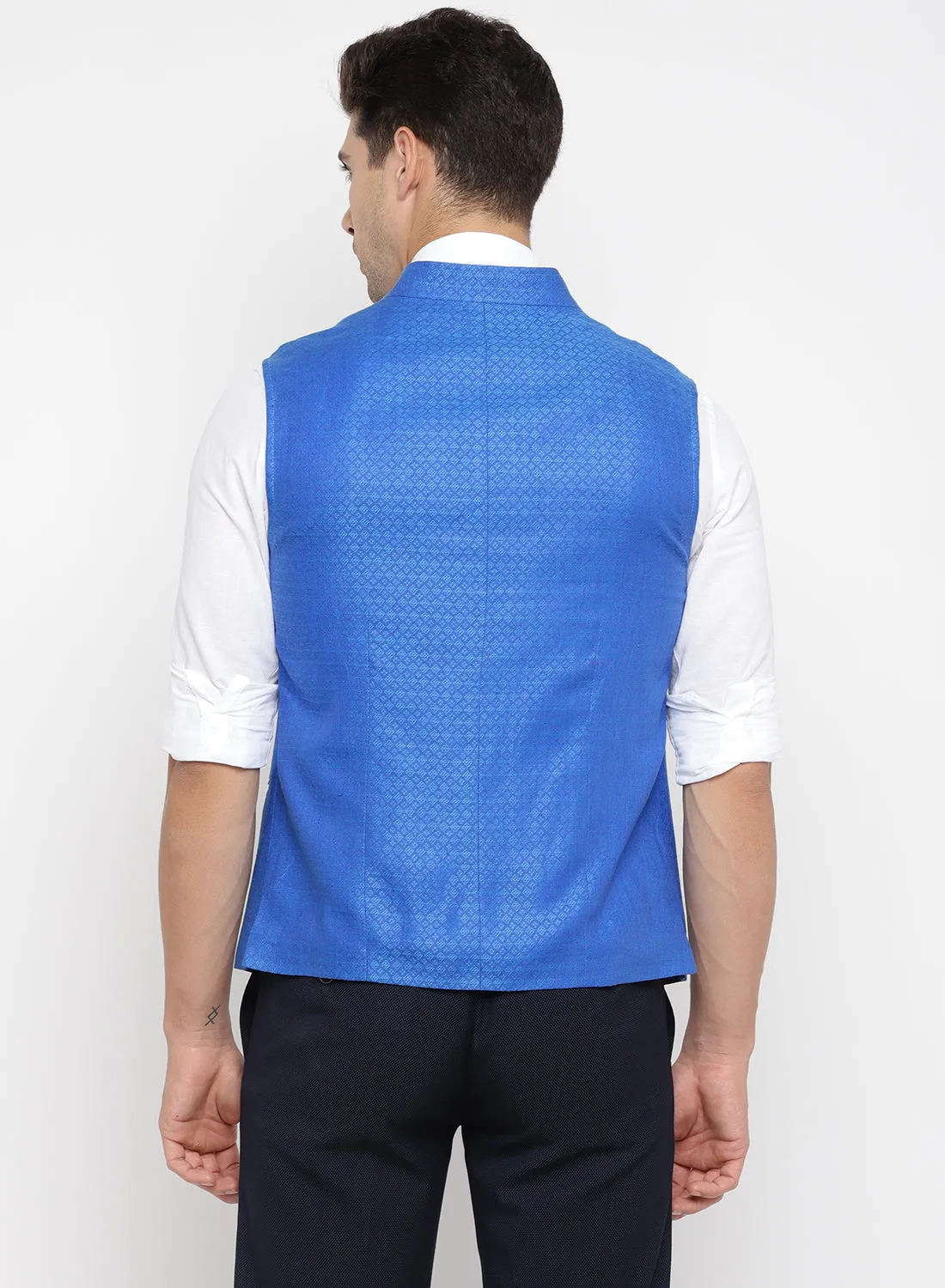 Royal Blue Linen Structured Nehru Jacket