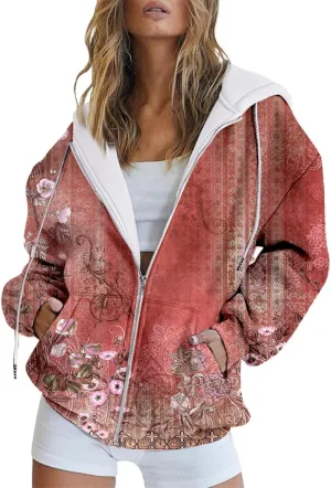 SHAOBGE Heavy Womens Sweatshirt Spring And Autumn Fashion Hooded Sweatshirt Long Sleeve Zipper Sport Coat Loose Women's