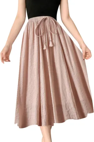 Skirt Womens Womens Boho Elastic High Waist Pleated A-Line Flowy Swing Tiered Maxi Long Skirt Dress with Pockets