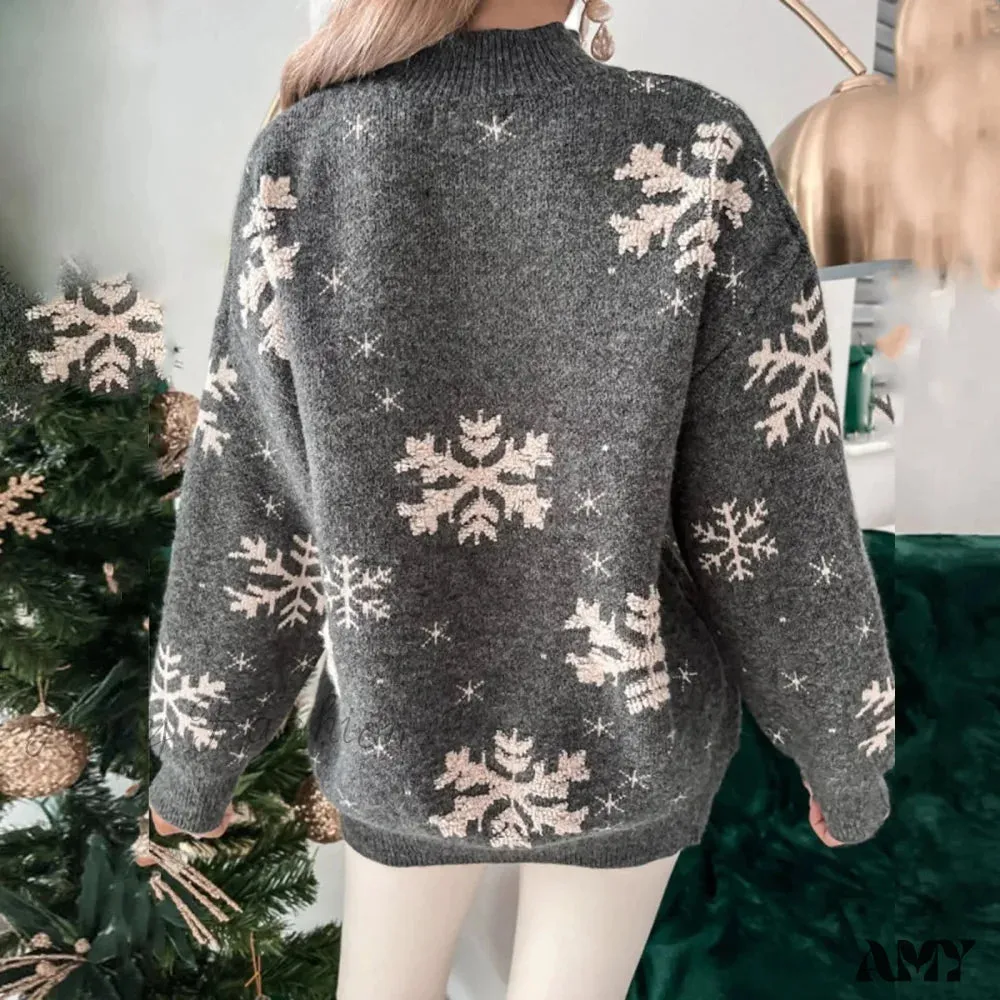 Snowflake Print Oversized Christmas Sweater